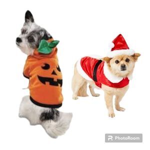 NWT pumpkin and Santa dog costumes